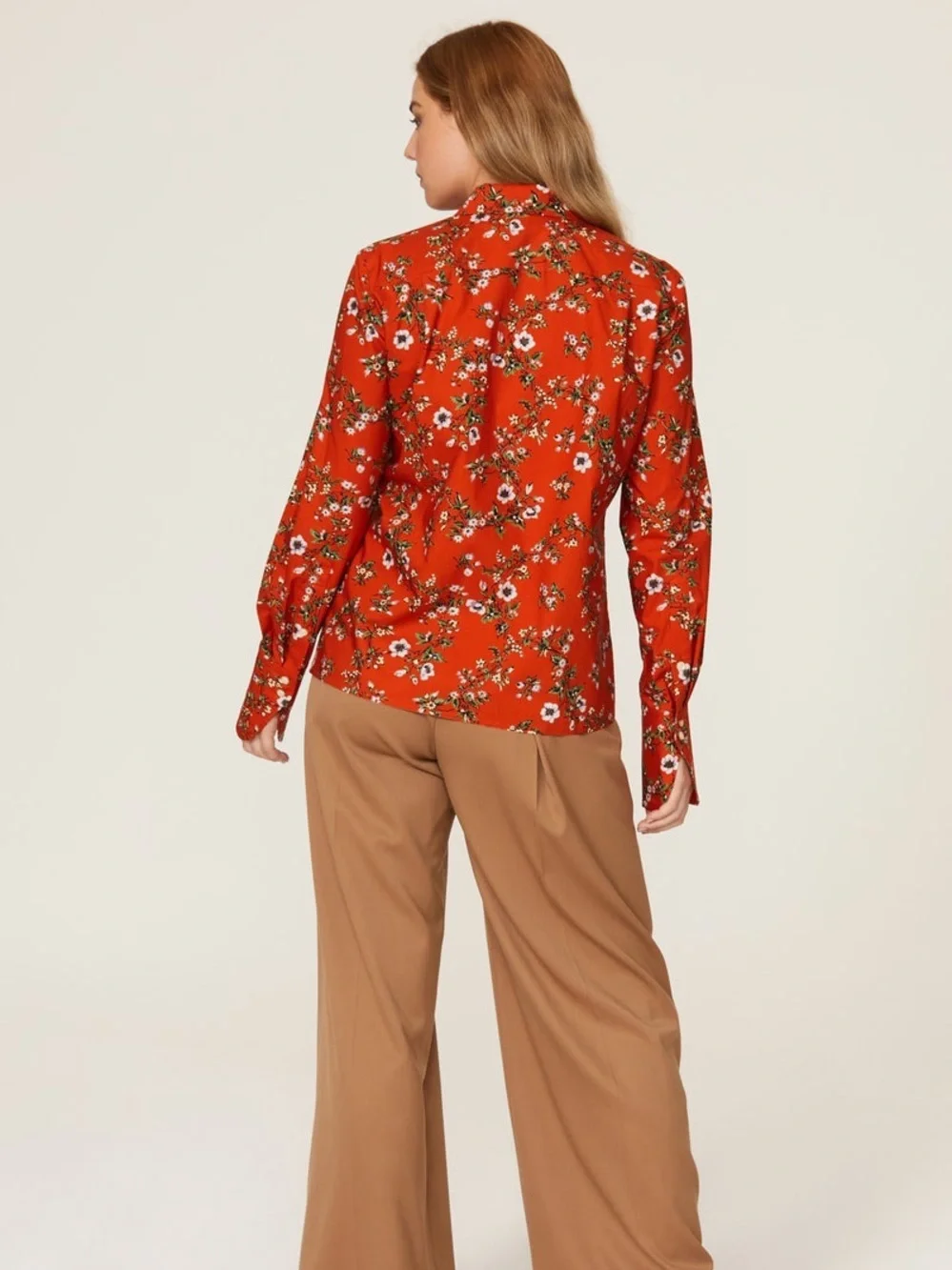 Tory Burch 100% Cotton Red Floral Oxford Button Up Shirt size 4
